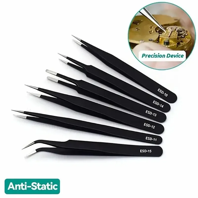 Electronics Repair Tool - 6pcs Precision Long Tweezers Set ESD